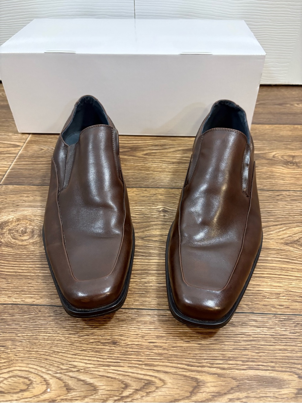 Y2K Square Toe Espresso Brown Leather Loafers Mens 13 Office Core